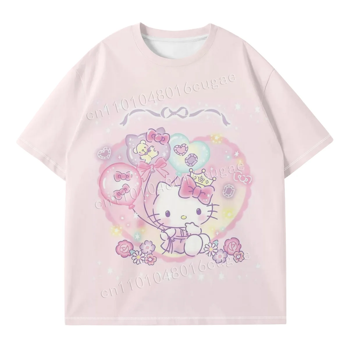 

Футболка Hello Kitty для девочек и детей, модная стильная футболка с короткими рукавами, удобная свободная футболка с мультяшным рисунком