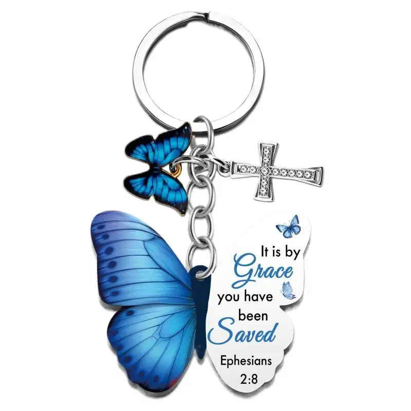Schmetterlings-Schlüsselanhänger mit dem Vers „Alle Dinge sind möglich“ – Inspirierendes religiöses Geschenk für Frauen, Autoschlüssel, Taschen- und Geldbörsen-Accessoire – Detail 3