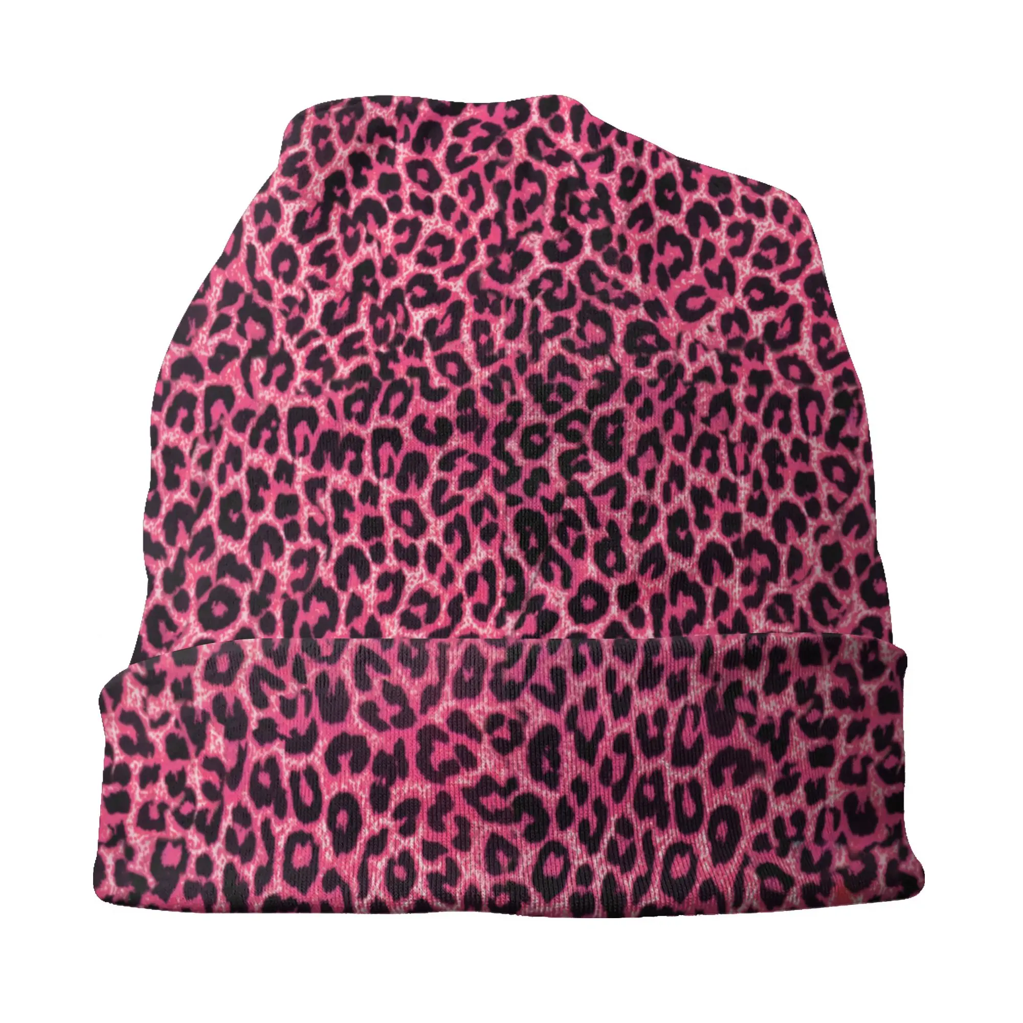Realistic Leopard Hot Pink Bonnet Hat Knitted Hat Men Women Fashion Unisex Adult  Winter Warm Skullies Beanies Caps