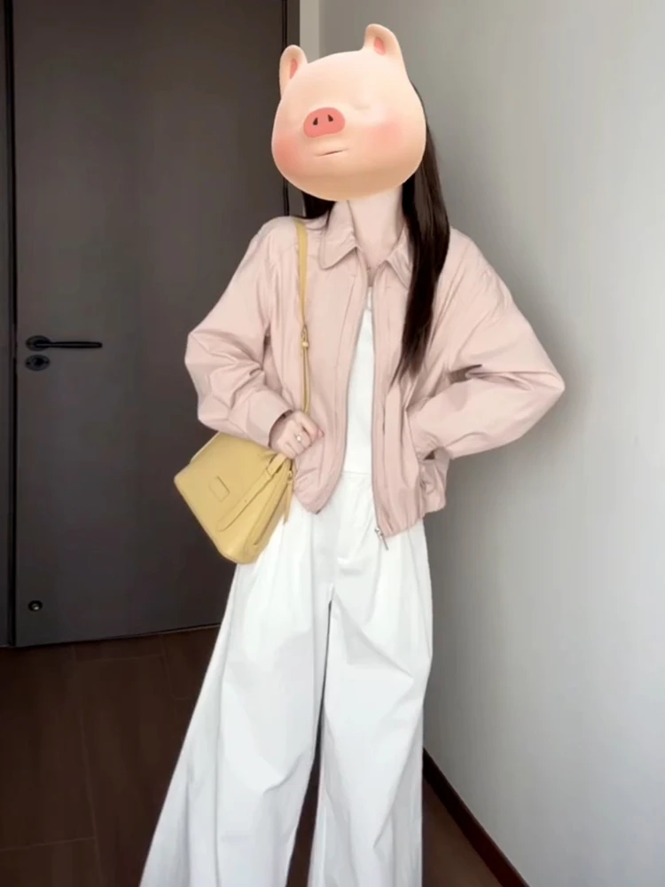 

American Retro Pink Collar Casual Jaet Baseball orm Outerwear Women Spring Faion 2025 New ular Korean Sle Top