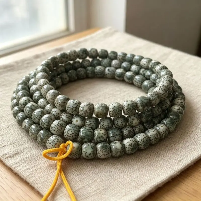 Authentic Hainan Moon Bodhi, Dark Green Skin, High Oil Content, Old Material, January Bracelet