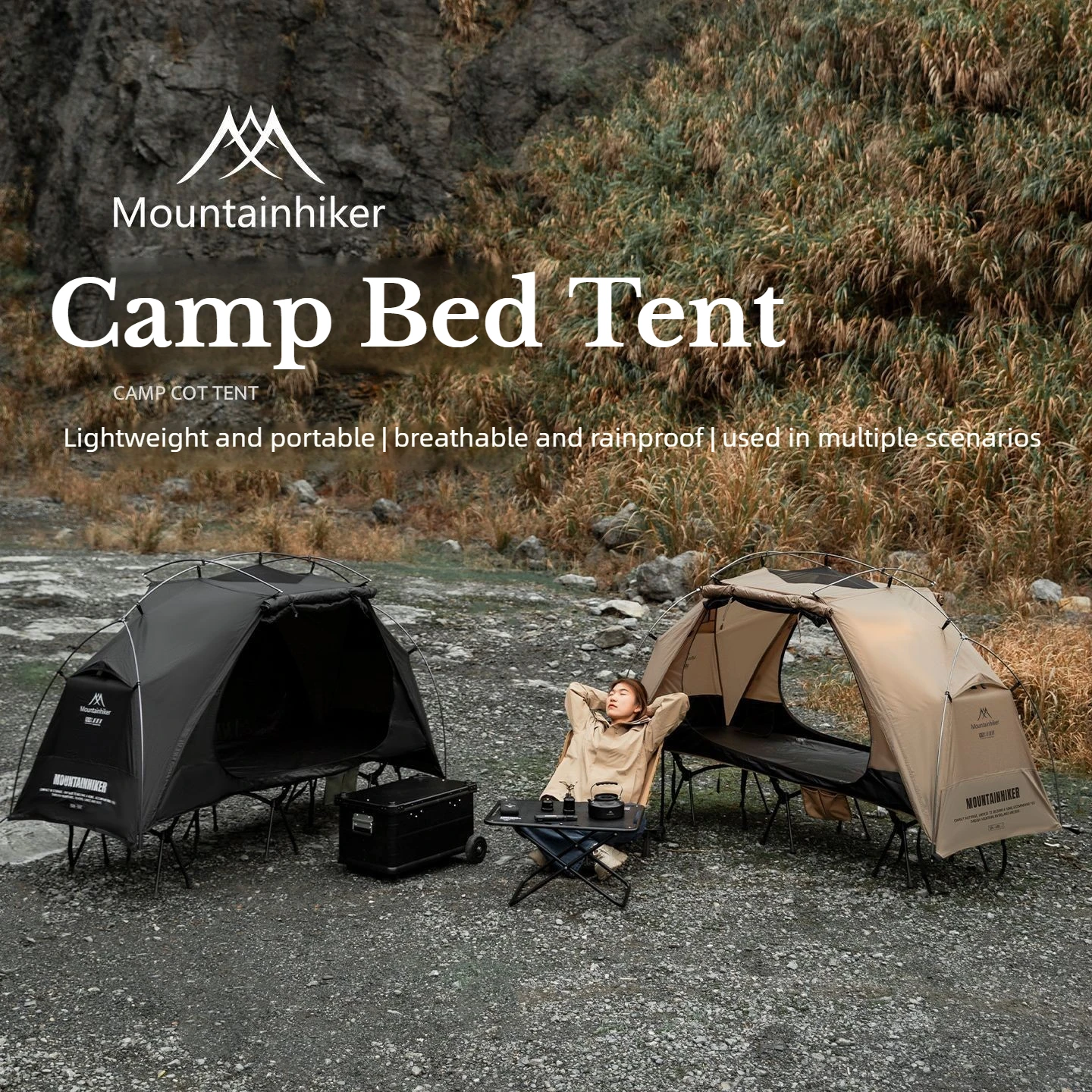 MOUNTAINHIKER Ultra-Light Cot Tent Double Door Design, Waterproof Breathable Mosquito-Proof Outdoor Camping Bed Tent Shelter