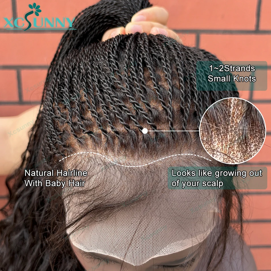 Full Lace Twist Braid Wig Human Hair Micro Million Twist Wig Afro Braided Wig With Curly Ends Baby Hair For Women