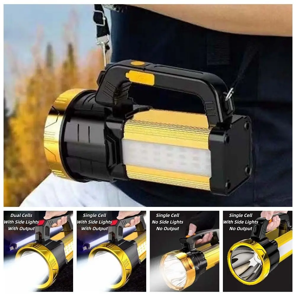 Anti-splash Water Camping Searchlight with Side Lights Dimmable Powerful Handheld Lantern LED Plastic Handheld Spotlight