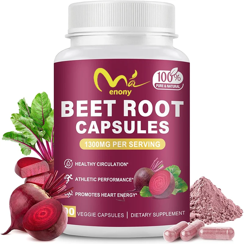 Pure Beetroot Powder, 1300mg - Supports Blood Pressure, Natural Energy, 60 Capsules