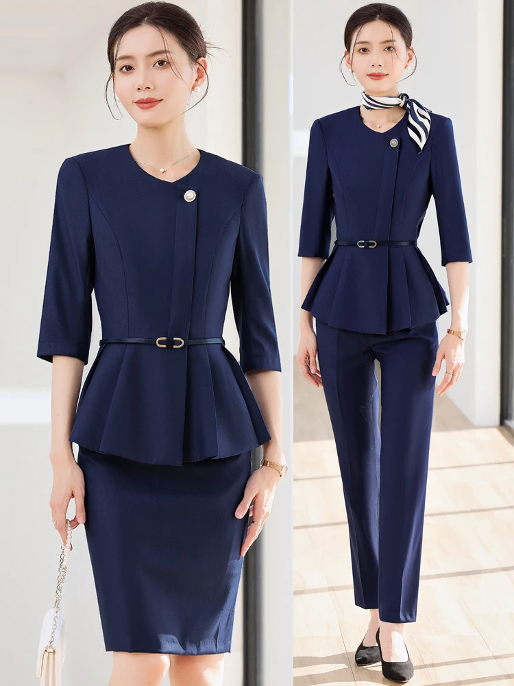 Women's Summer Thin Sleeveless Suit Set Business Mid-Sleeve Work Uniform Hotel Front Desk Reception Jewelry Store Workwear