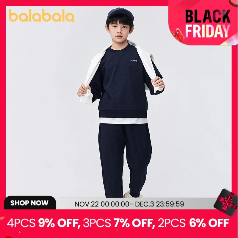 Balabala Long-Sleeve Suit Stylish 2024 New Spring Edition Boys and Girls Hoodie Suit Sportswear