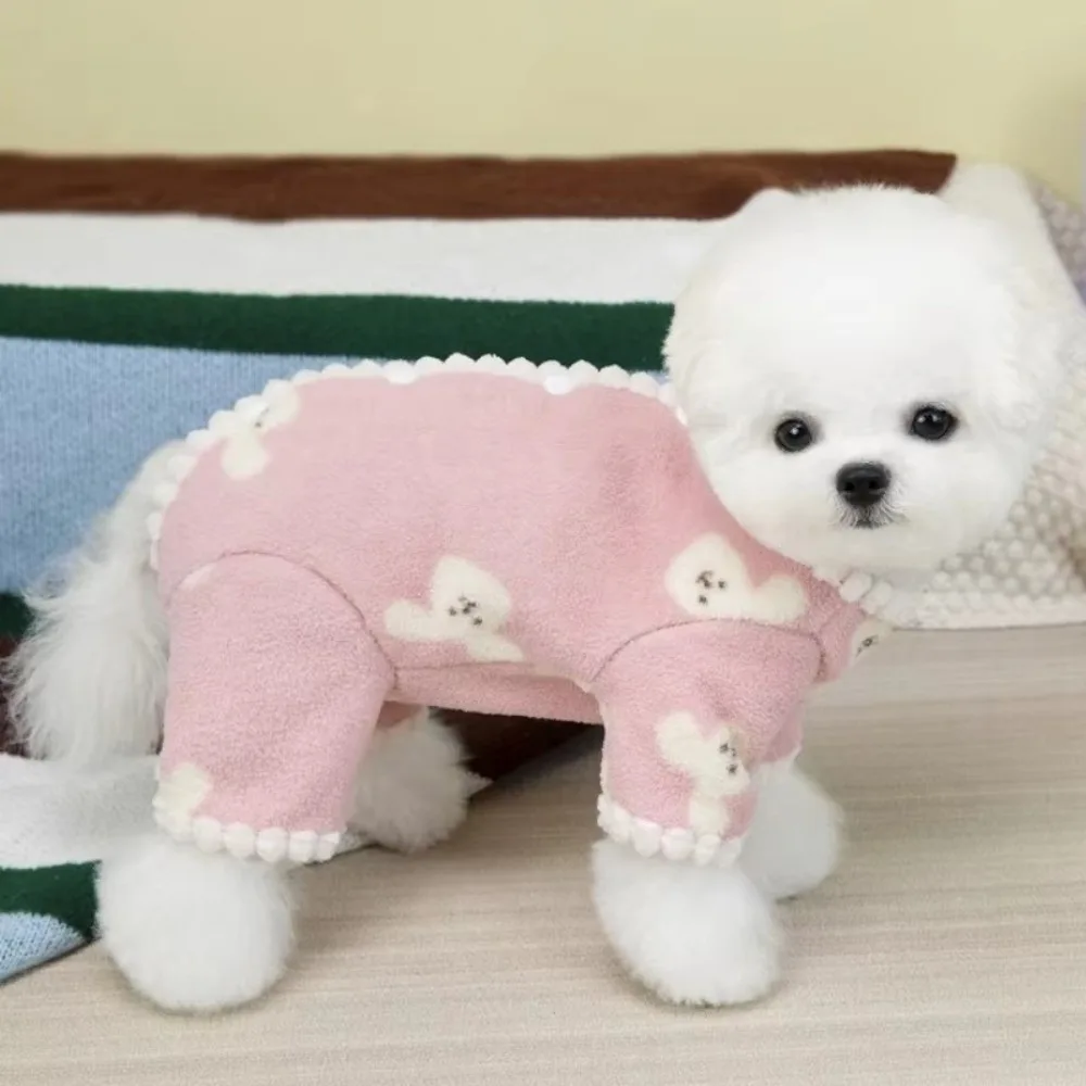 

New Bear Print Dog Jumpsuits Winter Warm Pet Overalls Dog Clothes Soft Fleece Yorkshire Costume Cat Pajamas