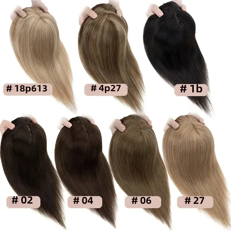 Gerade Seide Top Base Topper Schweizer Spitze Clip In Frauen Toupet mit Pony atmungsaktiv 100 % echtes menschliches Haarteil blonde Farbe Perücken