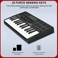 Teclado de Control MIDI de 25 teclas, Mini teclado USB portátil, controlador MIDI con 25 teclas sensibles a la velocidad, 8 almohadillas retroiluminadas RGB