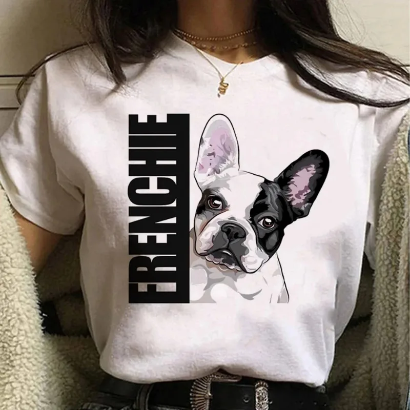 French Bulldog Printed T-shirt Cotton Summer Women\'s T-shirt Top Vintage Cartoon O-Neck Casual Fashion Women\'s Retro T-shirt