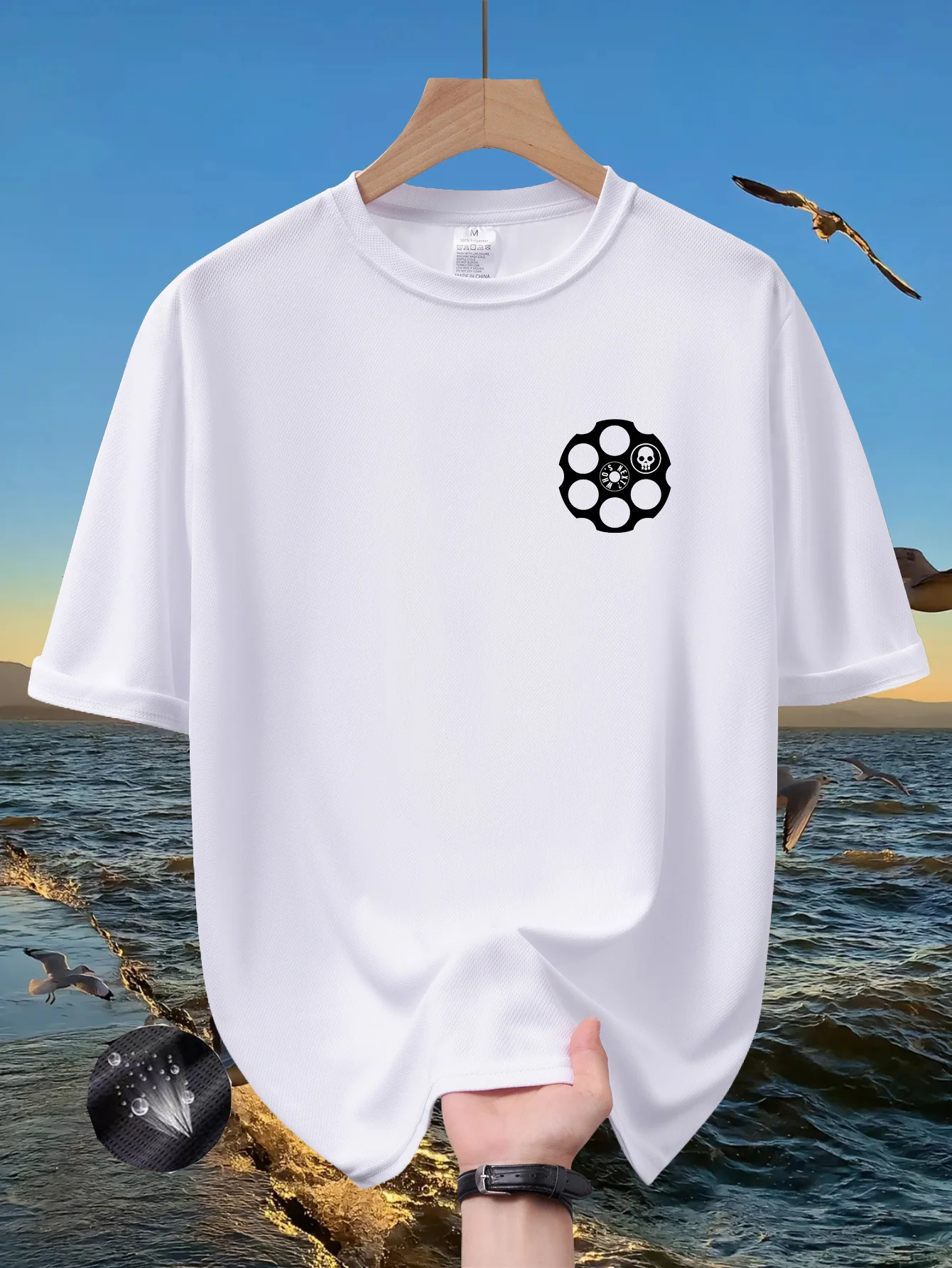 Skull Revolver Cylinder Graphic T-Shirt Men Casual Quick Dry 