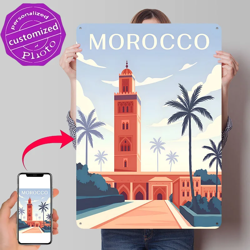 Morocco Travel 3D Texture Metal Poster Customized Wall Art Tin Sign Gift for Mancave Decoration Room Decorating Interior Bedroom