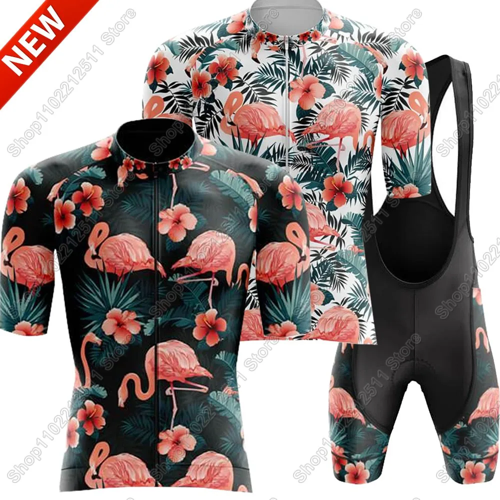 Conjunto de Jersey de ciclismo de flamenco para hombre, Ropa de bicicleta de verano, camisas para bicicleta de carretera, traje, pantalones cortos con pechera, Maillot de montaña, 2025