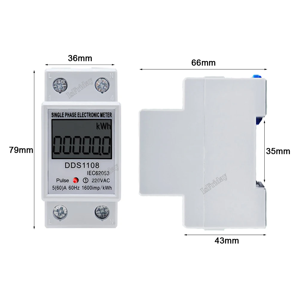 1pcs LCD Single Phase Electric Energy Meter KWH AC Digital Watt-Hour Meter 220V 60A 50Hz Electric Din Rail