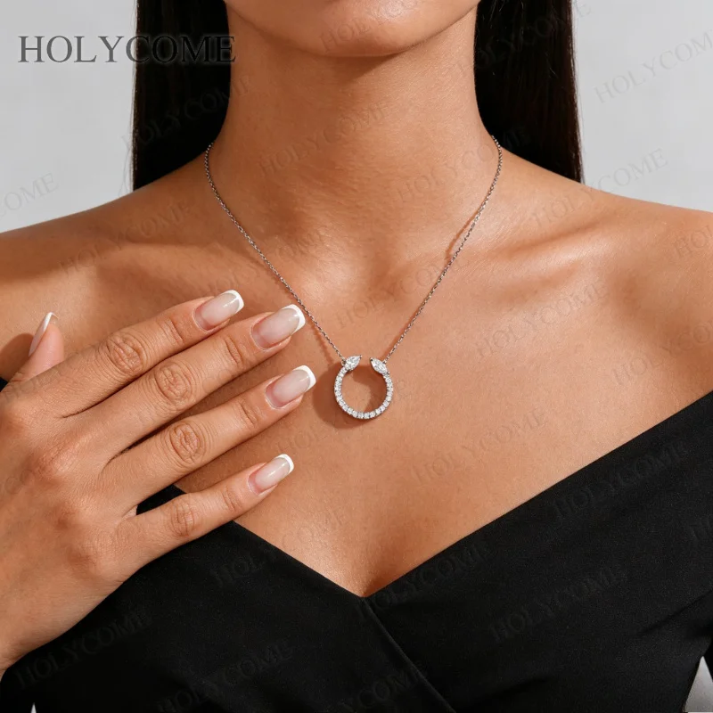 S925 Sterling Silber Moissanit Halbkreis-Halskette für Damen, Trendiger Marquise- und Tropfenschliff-Anhänger, Modisches Geschenk, Partyschmuck – Detail 12