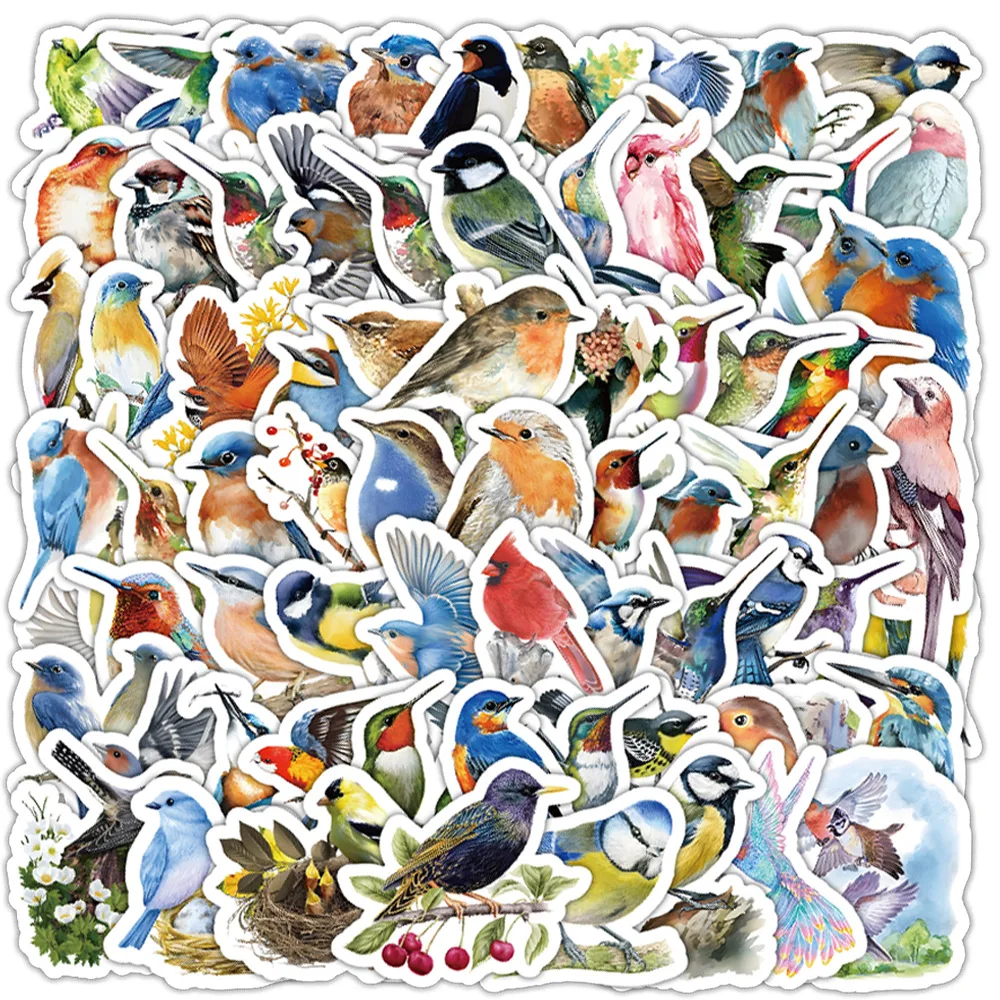 100Pcs Forest Melody Colorful Bird Doodle Stickers - Waterpr