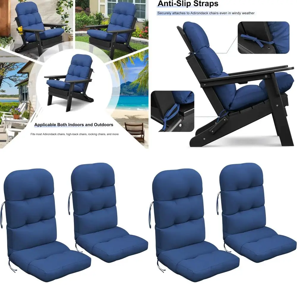 

Pair of Navy Blue Waterproof High-Back Outdoor Rocking Chair Cushions with Enhanced Thickness for Patio Lawn Use