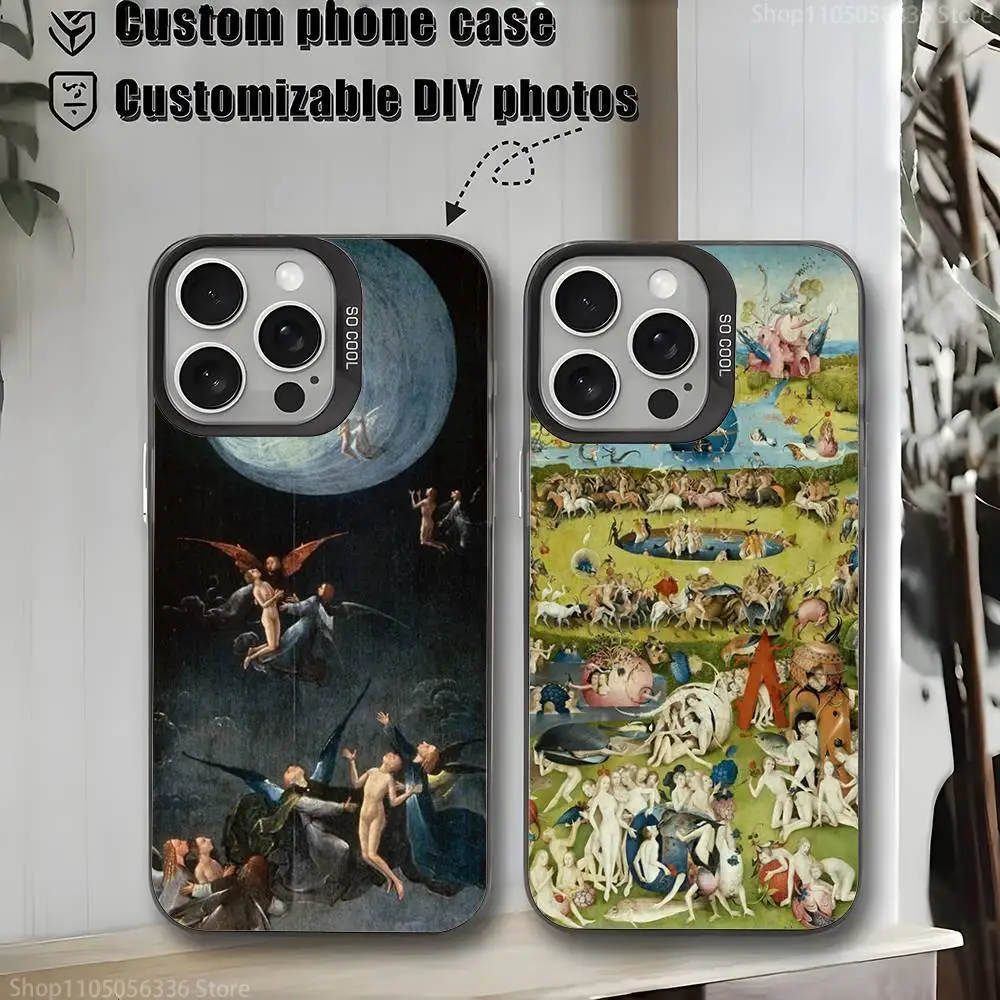

H-Hieronymus Bosch Painting Phone Case For iPhone 16,15,14,13,12,11,Mini,Pro,MAX,plus,Black Matte Shockproof Cover