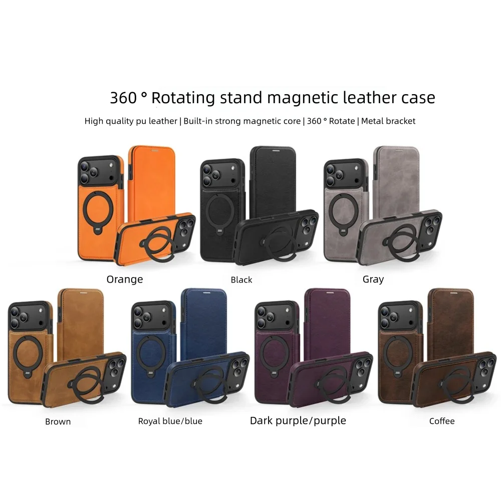 Luxury Magnetic Wireless Charging Phone Case For iPhone 17 16 15 14 13 12 Pro max Ring Folding Stand Leather Card Holder Cover - Image 6