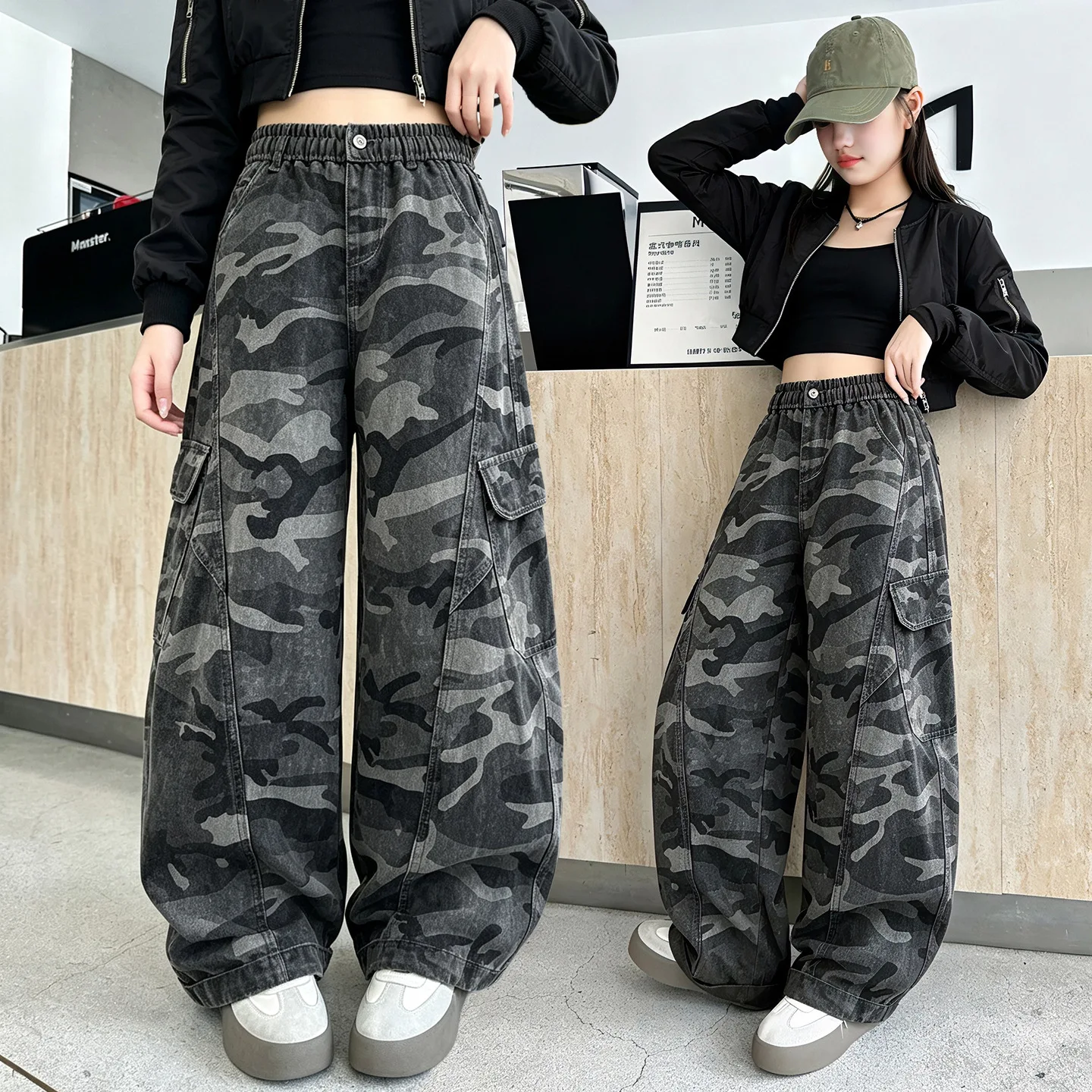 Spring Autumn Girl Camouflage Cargo Pants with Pocket High Quality Kids Cotton Camo Trousers Children Casual Straight Trackpants