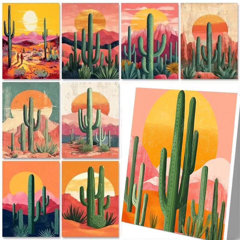 

GATYZTORY Landsape Painting by numbers Handpainted Canvas painting Plants Cactus Paint by numbers For adults Home decor