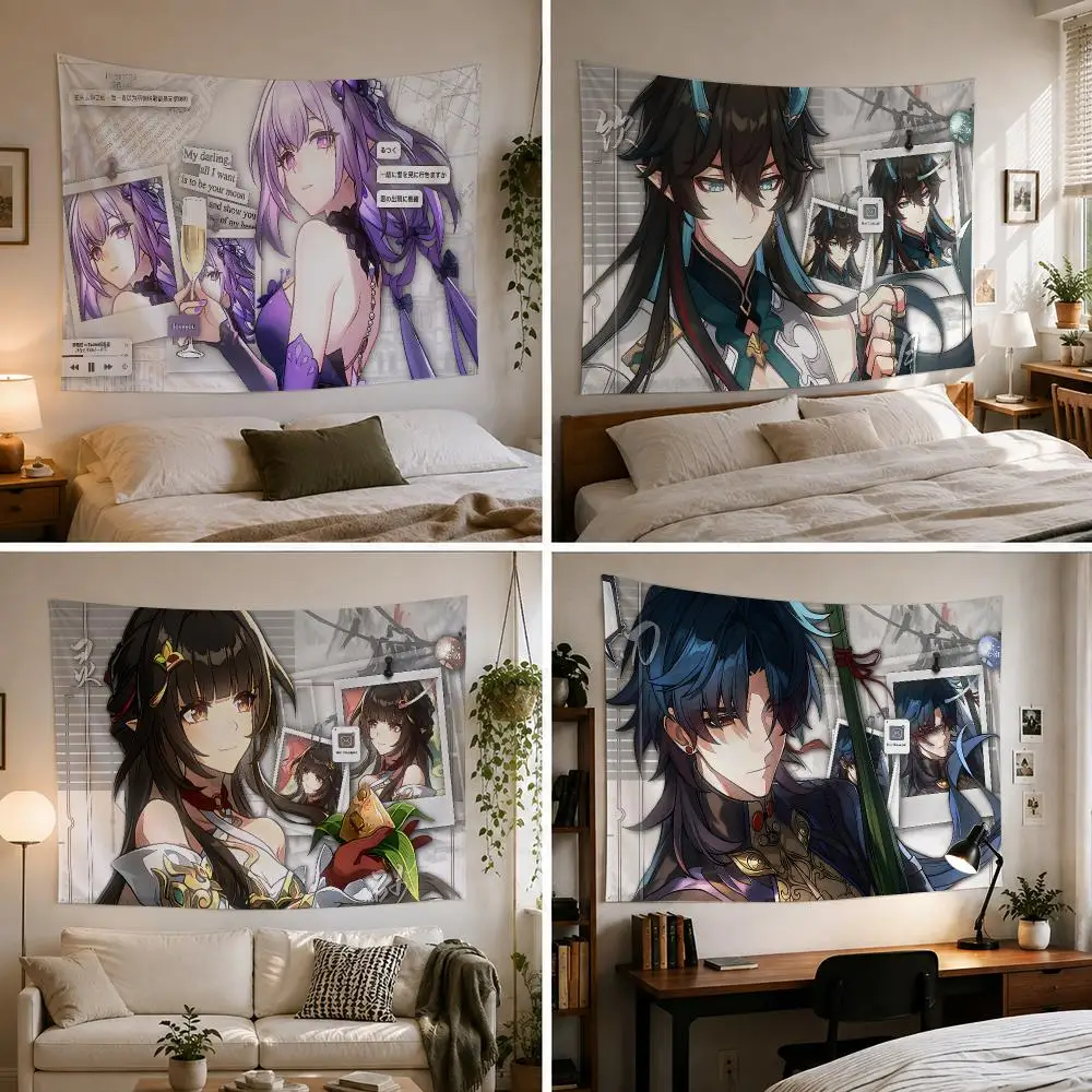 Honkai Star Rail Tapestry Custom Living Bedroom Party Dormitory interior Wall bohemian Decoration Attached clip