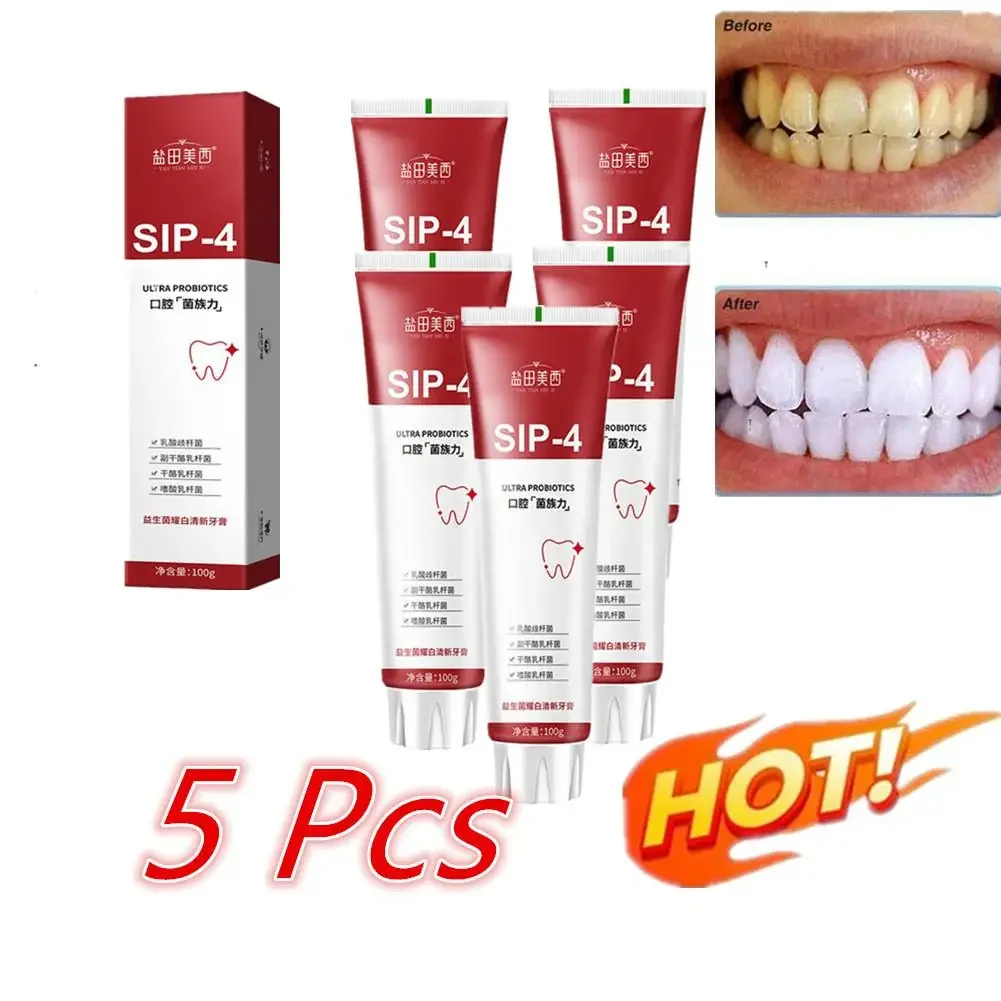 Dentifrice blanchissant probiotique 5 pièces, éclaircissant et détachant Sp-4 haleine fraîche, dentifrice blanchir les dents, dentifrice soins dentaires