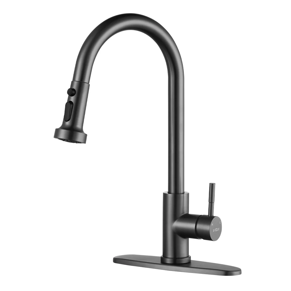 

Grey Kitchen Faucet Stainless Steel Kitchen Tap with Pull Down Sprayer,Single Handle 1-3 Hole Sink Faucet
