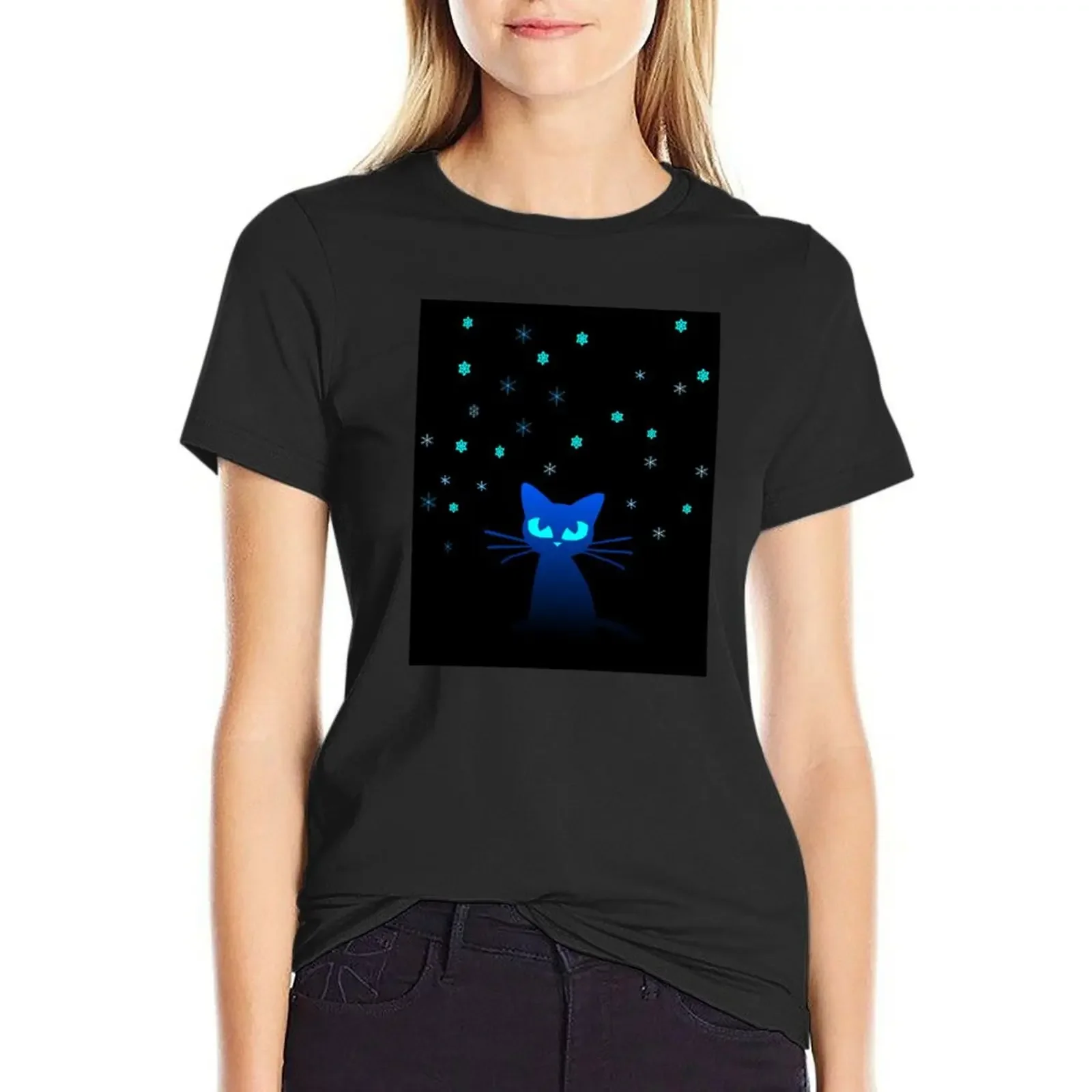 

Glow in the Dark Cat T-Shirt lady clothes customs customizeds Women clothes