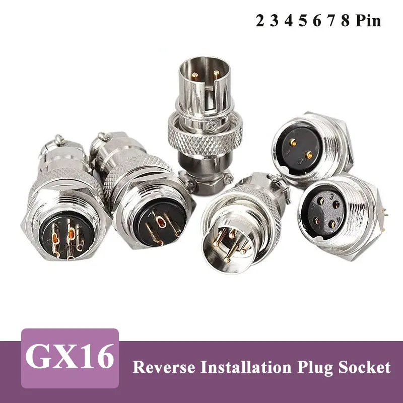 GX16 Reverse Installation 2 3 4 5 6 7 8 Pin Connector Opening 16MM Copper Gold-plated Aviation Plug Socket Male Female Connector