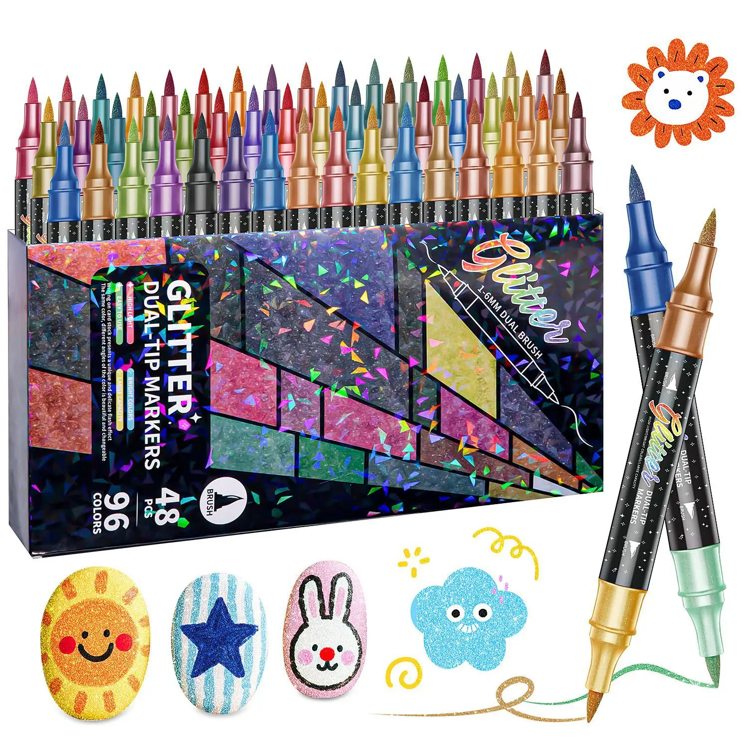 12-96 Colors Double Heads Stunning Acrylic Markers Dual Brush Tips Rock Painting Pen Stone Ceramic Glass Canvas Wood Art Pens