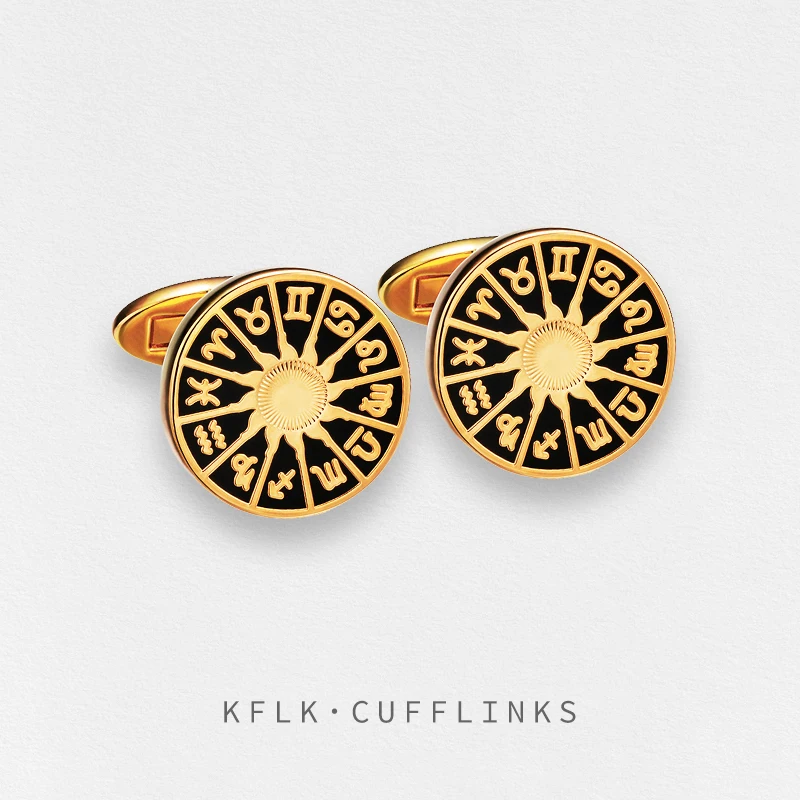 

KFLK Jewelry French shirt cufflinks for mens Brand Constellation Cuff link Wedding Button Gold-color High Quality guests
