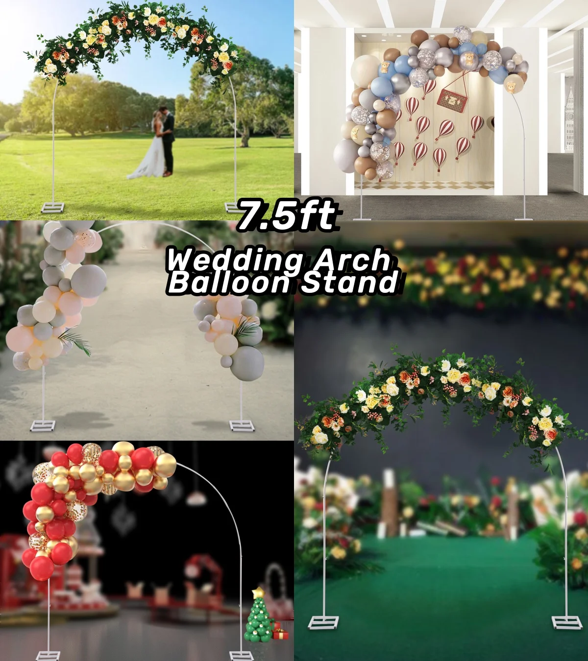 

7.5ft Metal Wedding Arch Balloon Backdrop Stand for Garden Yard Indoor Outdoor Party Decoration (White, Flowers Not Included)