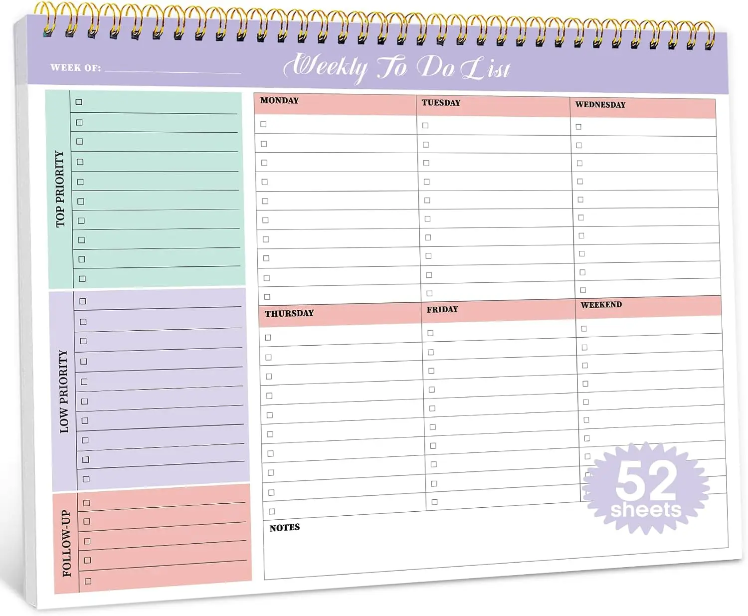 

Weekly To Do List Notepad 52 Undated Sheets 8.5x11 Desk Planner for Work Home