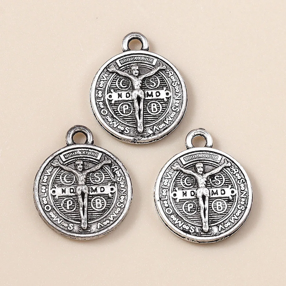 Leslie 10 Stück/Lot 17*24mm Legierung Antik-Silberfarben Jesus-Kreuz-Münzanhänger für Armbänder Halsketten Handgemachter Schmuck Zubehör – Detail 4