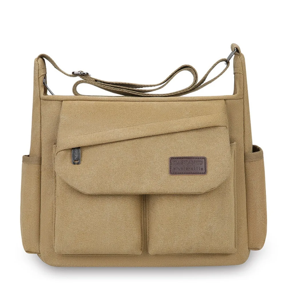 

Casual Large Capacity Men Canvas Shoulder Bag Solid Color Korean Style Messenger Bag Zipper All-match Crossbody Bag Business