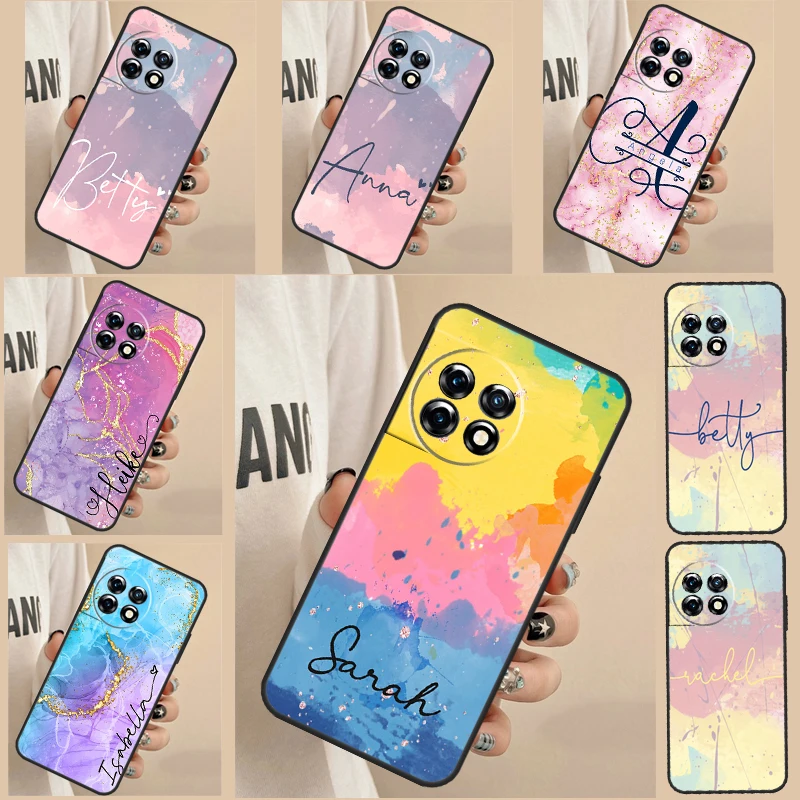 Personalised name wotercolour rainbow Case For OnePlus Nord 3 2T CE 2 Lite N10 N20 N30 OnePlus 10T 8T 9R 10R 11 8 9 10 Pro Cover