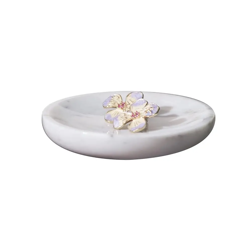 

% Round Marble Ring Dish, Trinket Dish Tray, Jewelry Holder, Nightstand Decor,4''D, Carrara White