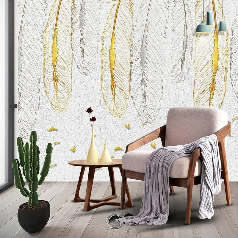 Custom Any Size 3D Mural Wallpaper Golden Feather TV Background For Bedroom Painting Papel De Parede Home Décor Tapety Fresco