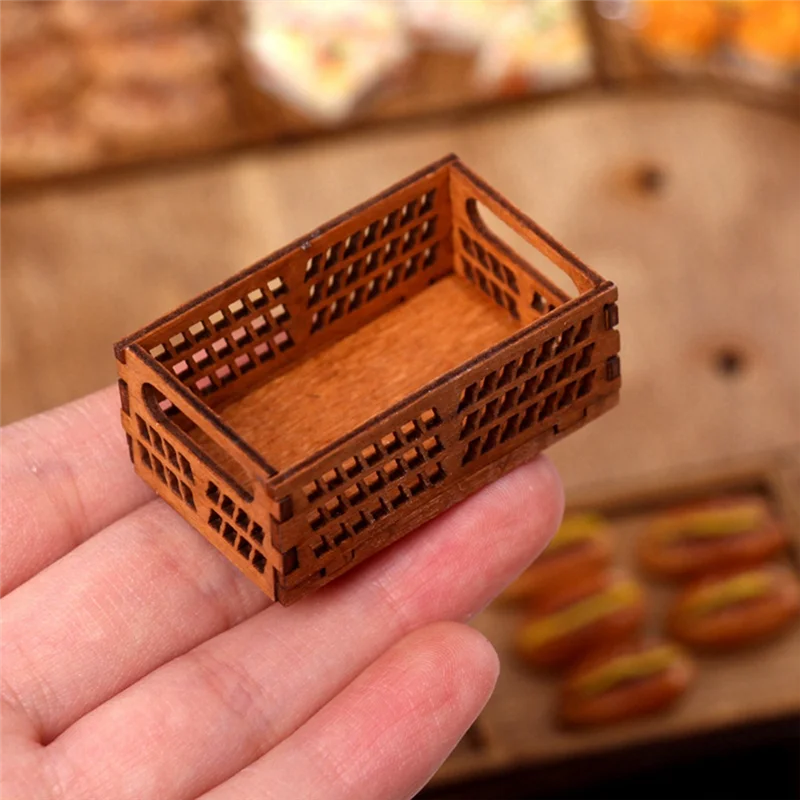 A88X Plaything Miniature Wooden Cake Shelf Storage Box/Basket With Cake Shelf Storage Box Plaything Scene Decor Accessories Whit