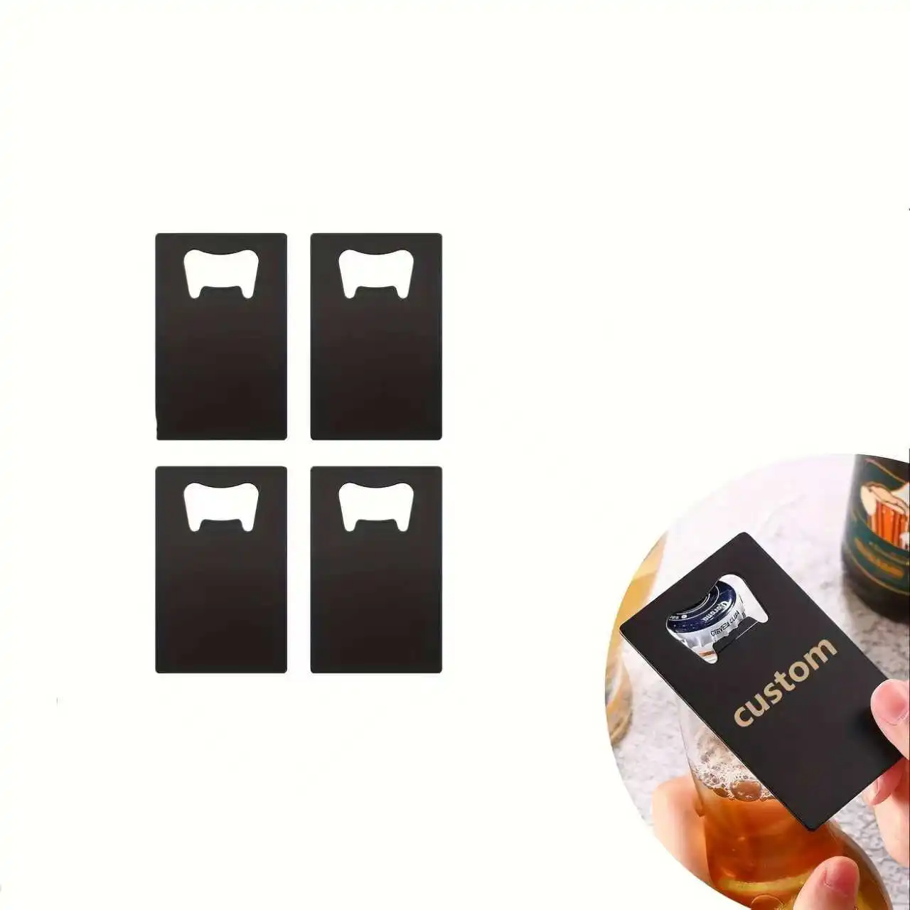 

4Pcs【Personalized Custom Bottle Opener】Credit Card Bottle Opener, Can Be Engraved DIY Wedding Gift Groomsman Gift (Black, Silver)