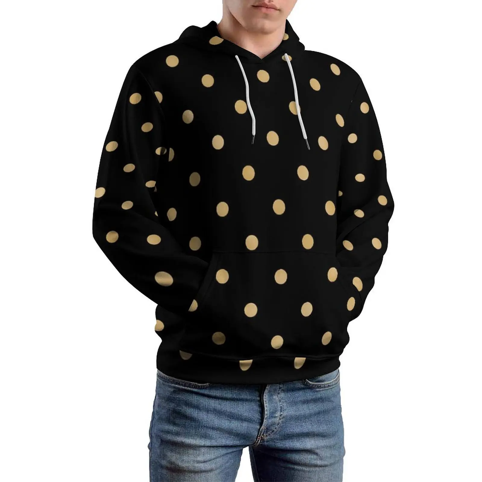 

Gold Dot Print Loose Hoodies Polka Dots Kawaii Pullover Hoodie Couple Long-Sleeve Oversize Casual Design Clothes