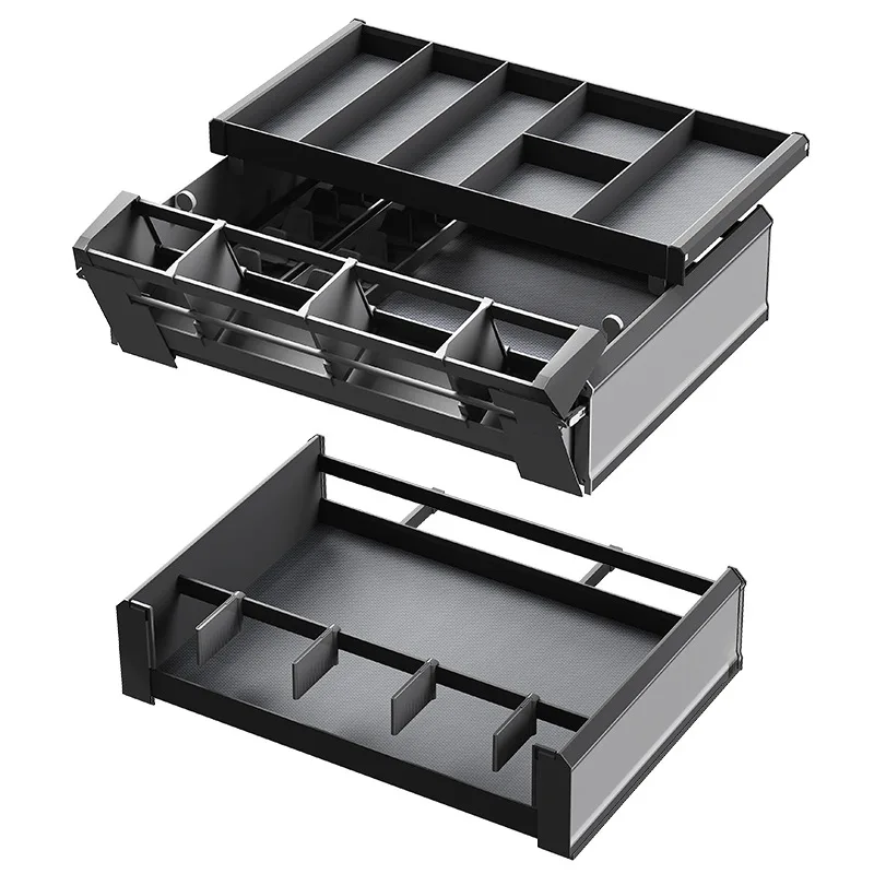 Drawing basket cabinet tilt to draw dishes and dishes at will, three-layer drawer type seasoning pot storage rack