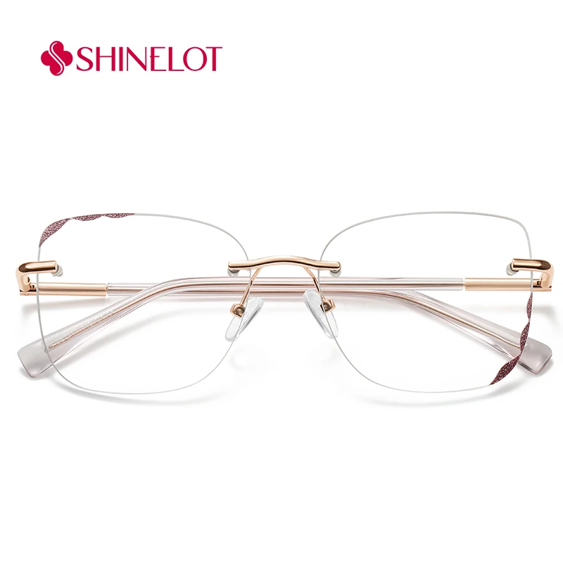 

91748 Women Original Craft Cat Eye Eyeglasses Frame Female Eye Protection Optical Bluelight Blocking Glasses Rimless Eyewear