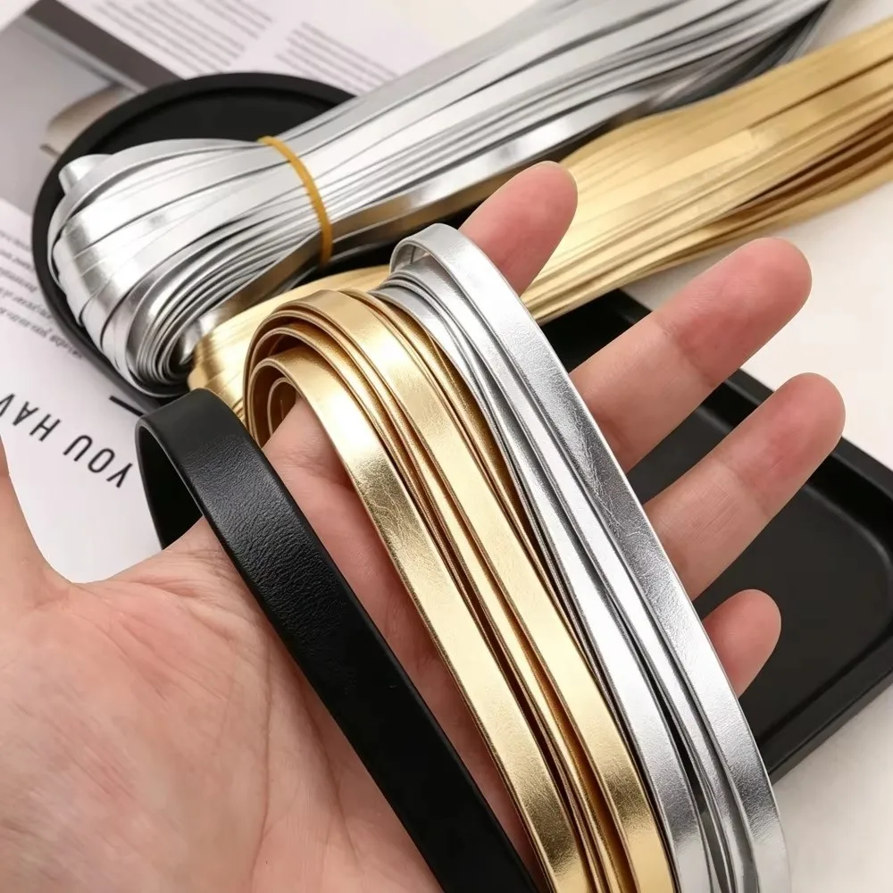 5 Yards Length PU Leather Binding Strip Gold Silver Color 5/8/10mm Width Metallic Leather Edging String Universal Edging
