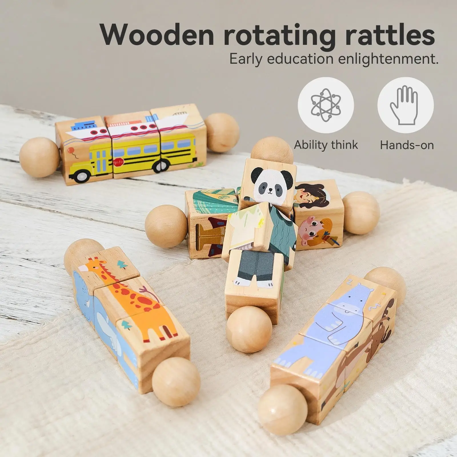 

Wooden Twist Toy Play Hand Eye Coordination Boys Girls Rotating Spin Twist Block Puzzle Toy