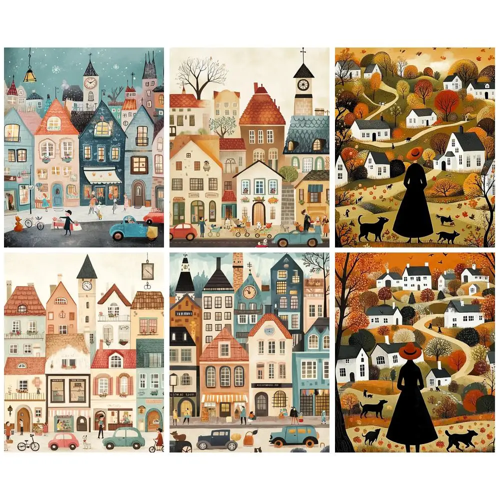 

GATYZTORY 60x75cm Painting by Numbers PAINT KIT Picture Paint Village Scenery Acrylic Paint Personalized Gift Artwork