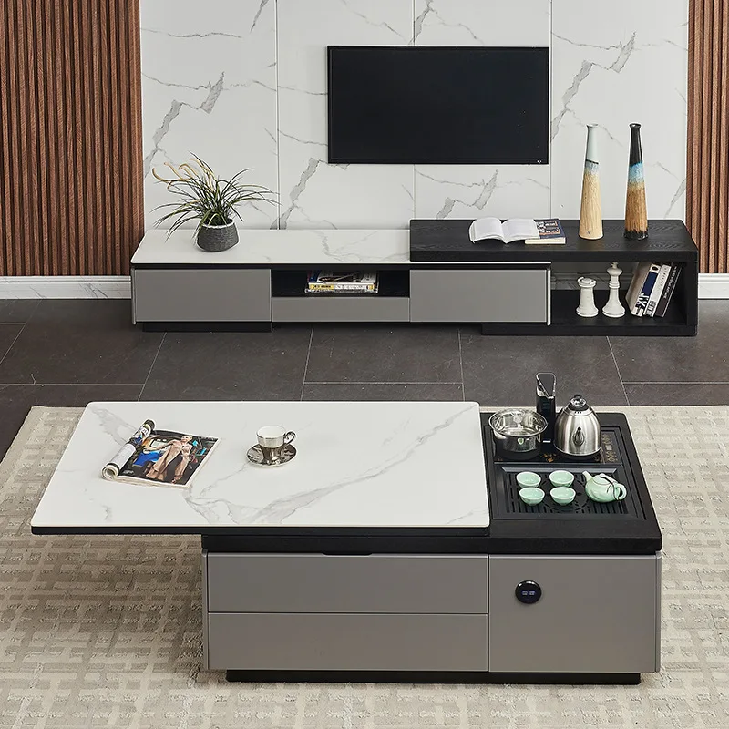 Mesa de centro de elevación inteligente con herramienta para hacer té, mueble de TV