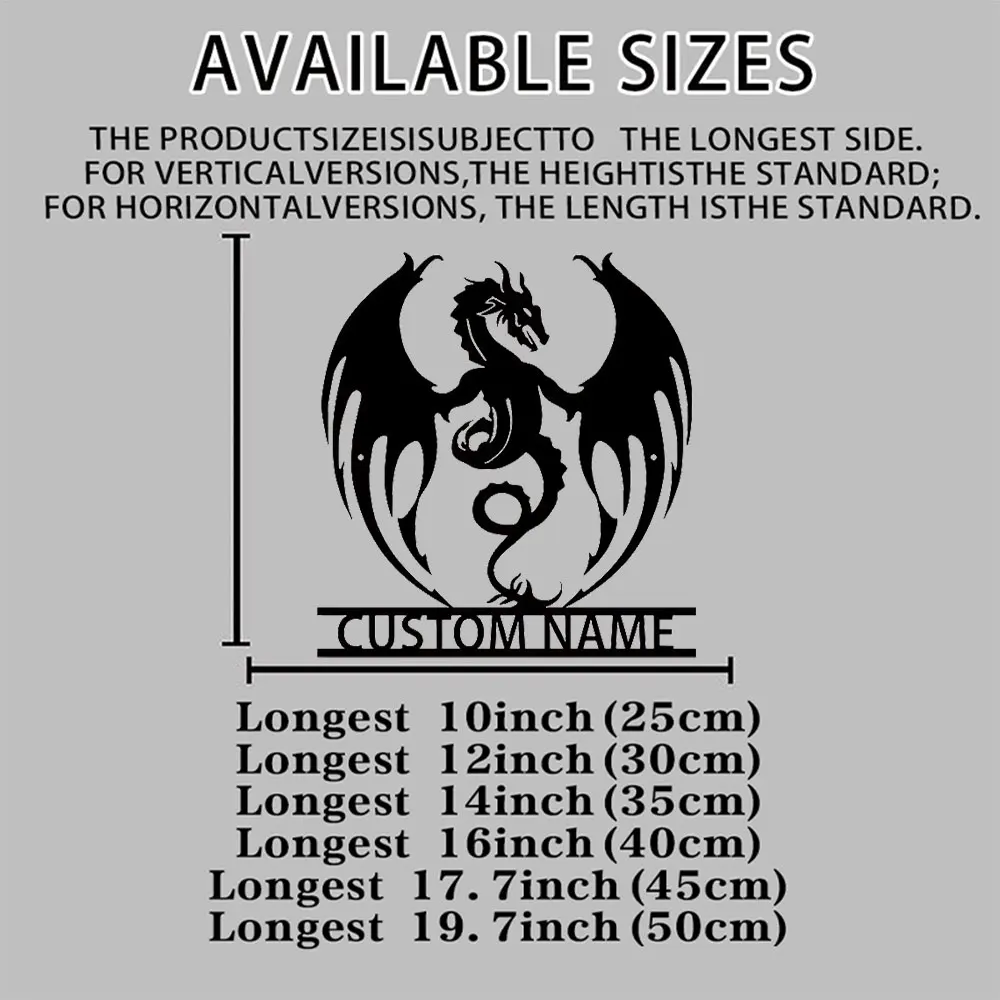 Customizable Metal Flame Dragon Wall Art Personalized Farmhouse Style Decor Custom Name Gift for Porch Courtyard view 3